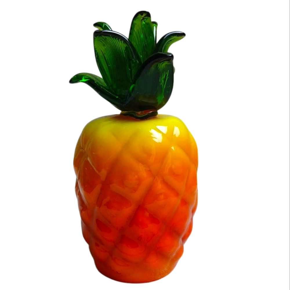 VTG Hand Blown Glass‎ Pineapple Fruit Basket Art Murano Style